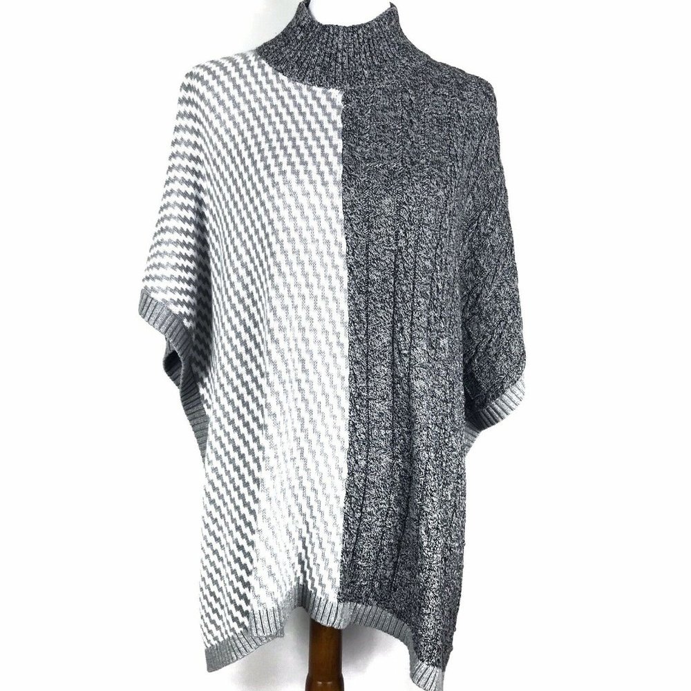 Chicos Oversized Knit Poncho Mock Contrast Sweater